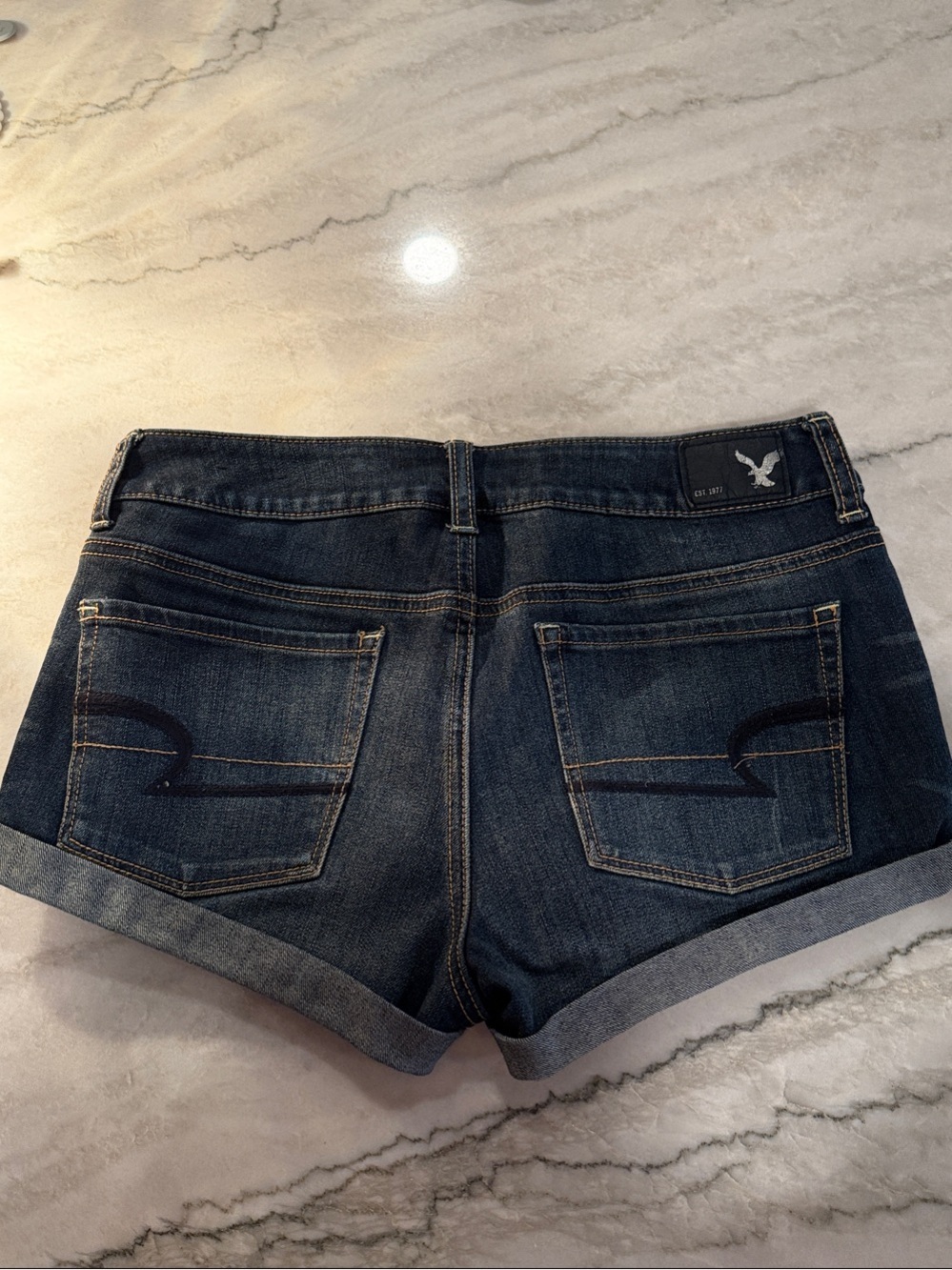 American Eagle Outfitters Blue Rolled Hem Denim Shorts - Picture 4 of 5